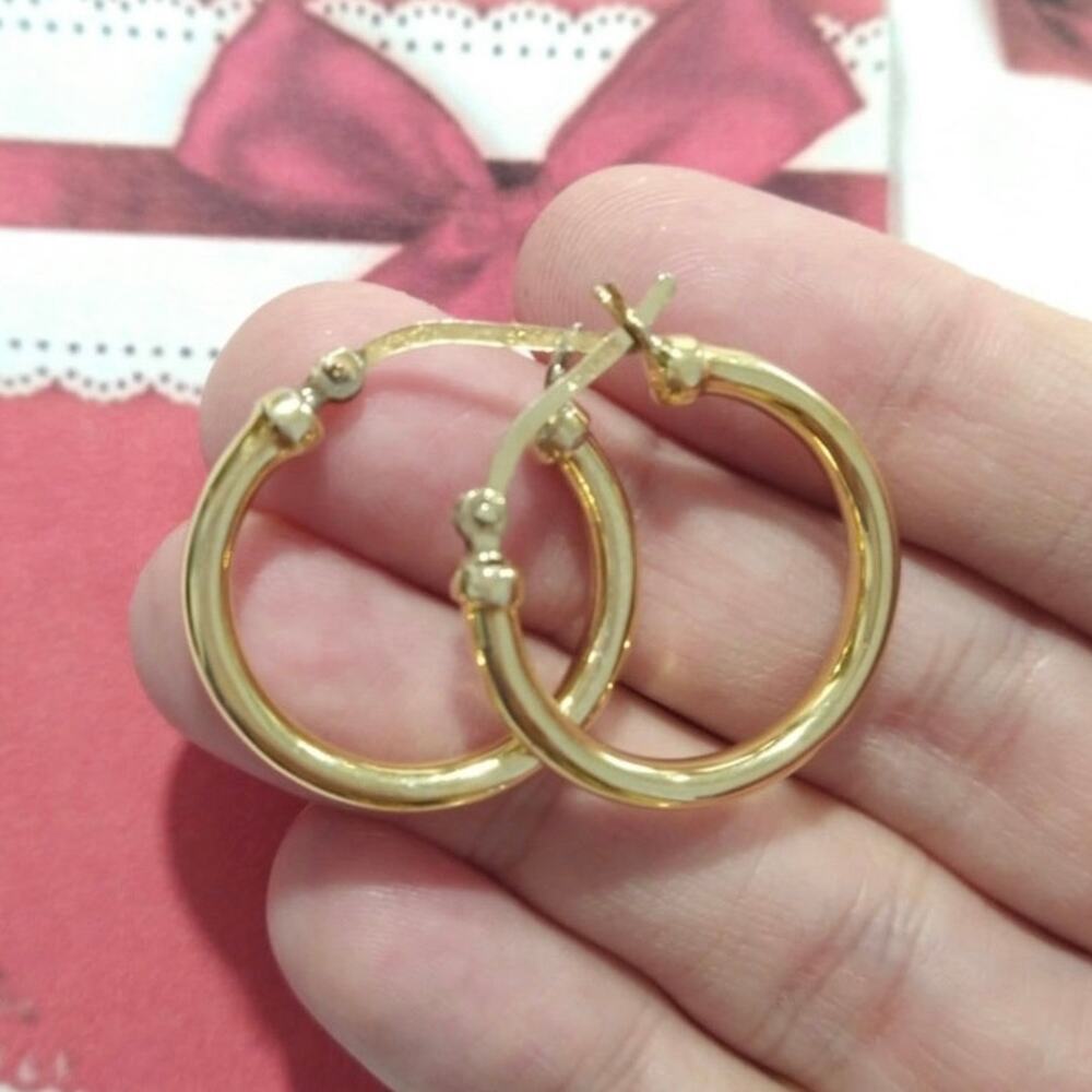 14k Yellow Gold on 925 Sterling Silver Hoop Huggie Earrings Round MWS Signed Lot